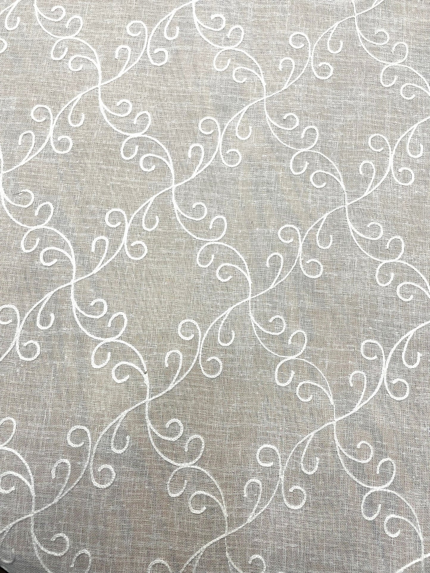 Floral Sheer off white Drapery Fabric, Curtain, Linen Fabric sold by The yard 58"