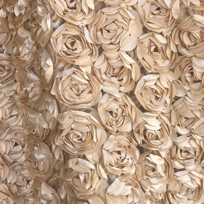 3D Rosette Fabric, Black Rosette on Mesh Fabric, 3D Rose Fabric, Black Satin Rosette Bouquet Flower, fabric by the Yard