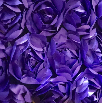 3D Rosette Fabric, Black Rosette on Mesh Fabric, 3D Rose Fabric, Black Satin Rosette Bouquet Flower, fabric by the Yard