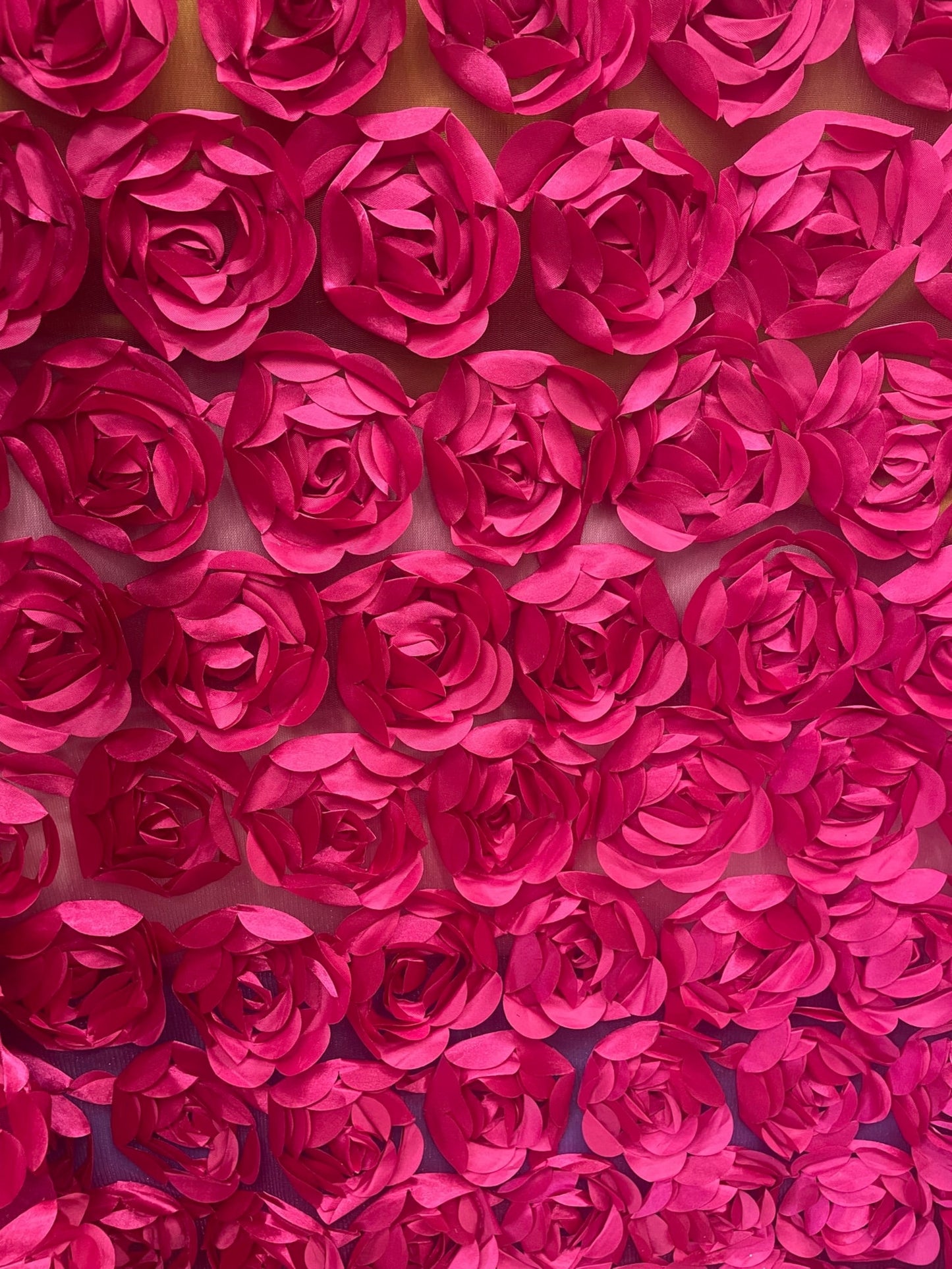 3D Rosette Fabric, Black Rosette on Mesh Fabric, 3D Rose Fabric, Black Satin Rosette Bouquet Flower, fabric by the Yard