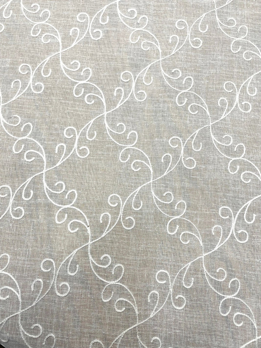 Floral Sheer off white  Drapery Fabric, Curtain, Linen Fabric sold by The yard 58"